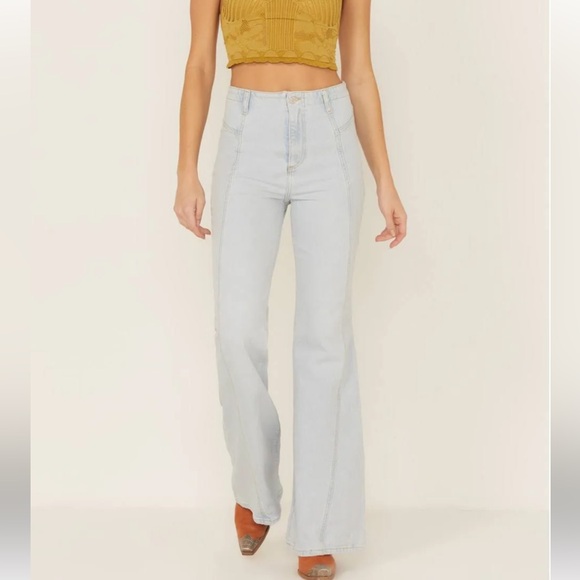 Free People Florence Flare Hi Waist Light Blue Women's Jeans Wide Leg Size 30 - Picture 2 of 14